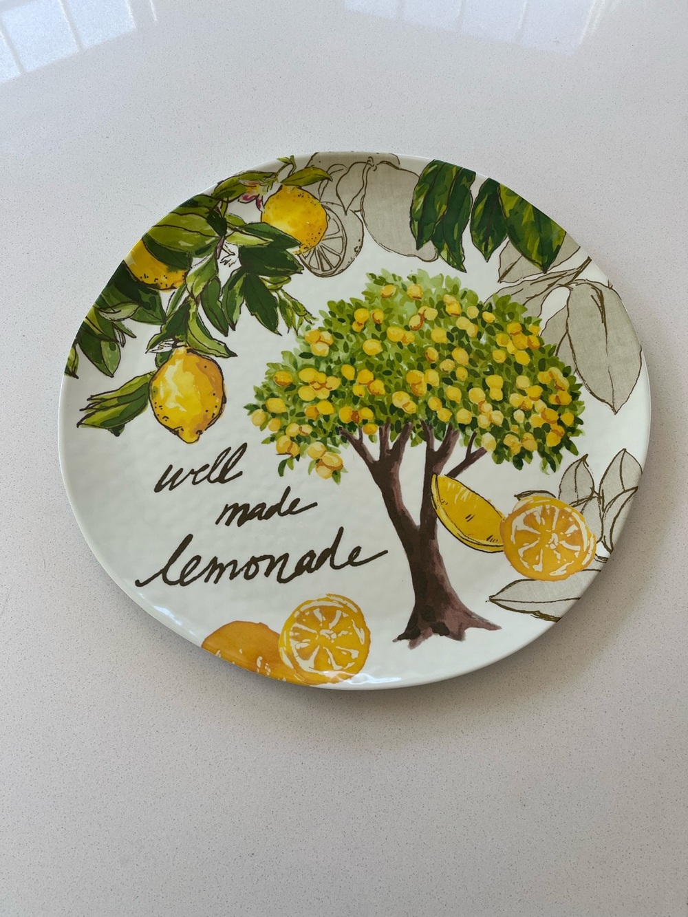 Pottery Barn Well Made Lemonade Melamine Platter lemon round serving 17 outdoor